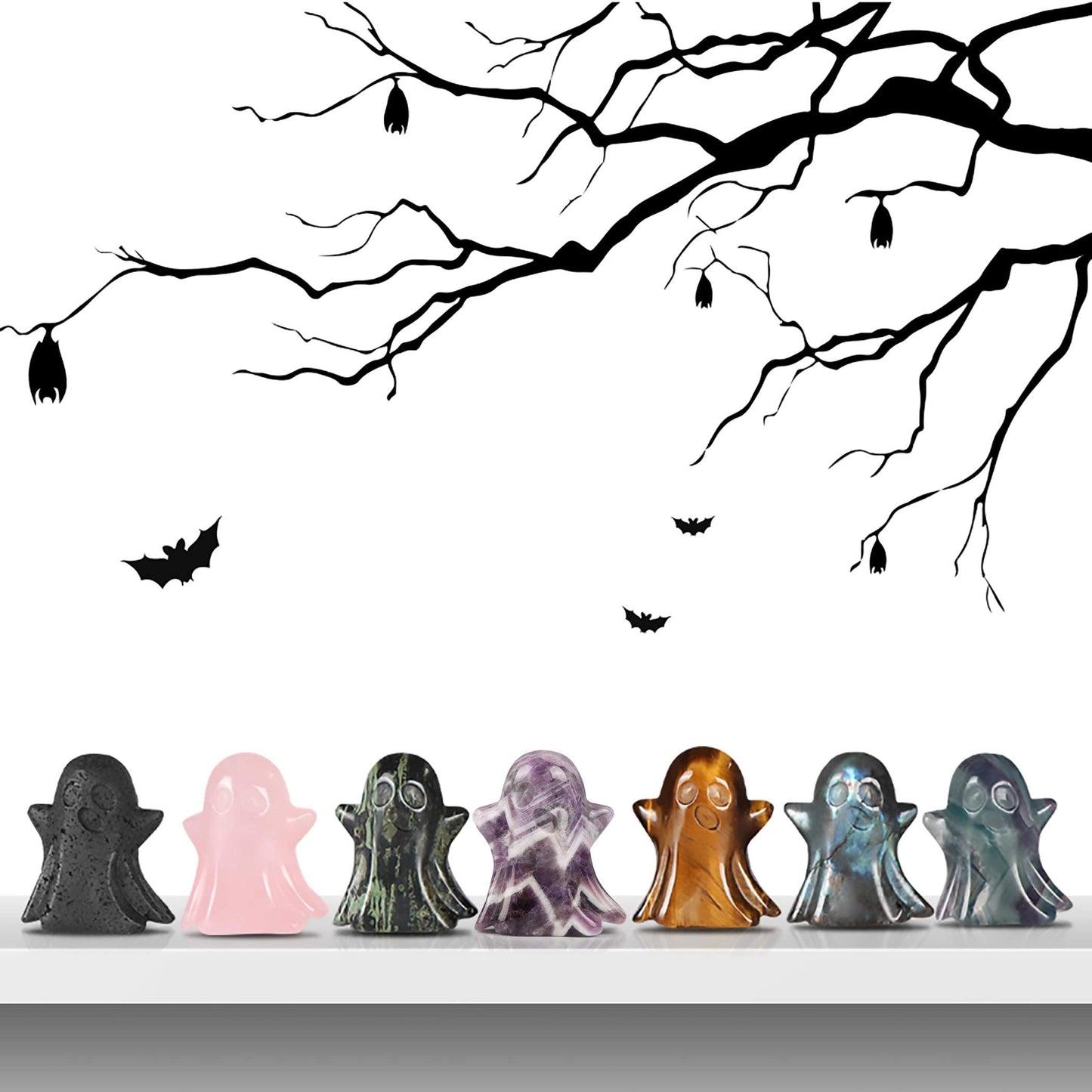 Artistone Rainbow Fluorite Crystal Ghost Statue 2.0 inch Ghost Figurine Natural Hand Carved Gemstone Statue Halloween Carnival