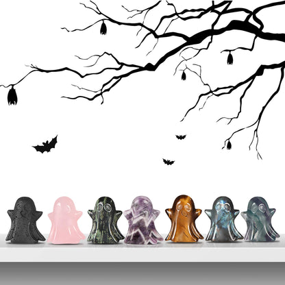 Artistone Rainbow Fluorite Crystal Ghost Statue 2.0 inch Ghost Figurine Natural Hand Carved Gemstone Statue Halloween Carnival