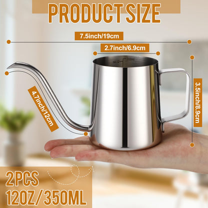 Teecyhooo 2 Pcs Small Watering Can for Indoor Plants, 12 Oz/350 ml Mini Plant Watering Pot with Long Spout and Scale 304 Stainless Steel Tiny Watering-can for Outdoor Indoor Plants Garden(Sliver)
