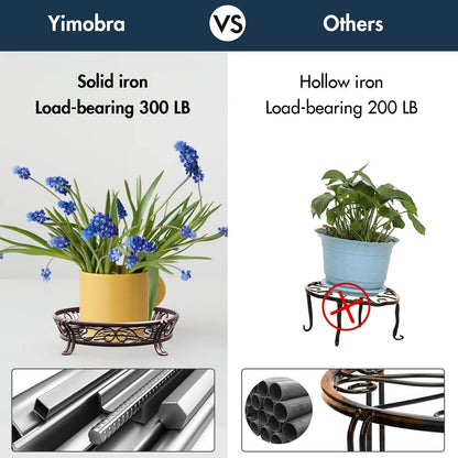 Yimobra Metal Plant Stand for Outdoor Indoor, Heavy Duty Flower Pots Holder Rustproof Wrought Iron Planter Stands Garden Round Supports Rack for Planter 11.8 Inches, Bronze Brown