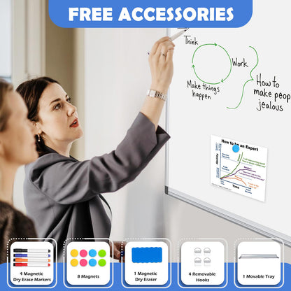 WALGLASS 2 Pack White Board, 24" x 18" Double-Sided Dry Erase White Board for Wall, Hanging Mounted Whiteboard, Horizontal or Vertical Silver Aluminium Frame for Home, School, Office, Kitchen