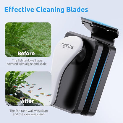 SEAOURA Magnetic Aquarium Cleaner, Dual-Sided Algae Scraper, Floating Anti-Scratch Magnetic Glass Brush for Freshwater & Saltwater Fish Tanks