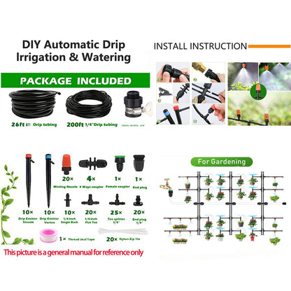 Automatic Drip Irrigation System Kit - 226FT with LCD Timer, 3 Sprayer Types Automatic Garden Watering System, 1/2 Inch Hose 1/4 Inch Distribution Tubing Garden Watering Solution for Outdoor Plants