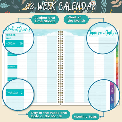 Teacher Planner 2026-2027- Teacher Planner, Teacher Lesson Planner from July 2026 to June 2027, 9" x 11", Spiral Bound,Lesson Plan Book with Colourful Monthly Tabs, Inner Pocket