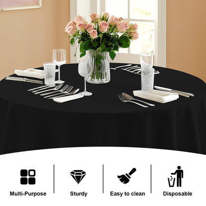 CC-SLZP 6 Pack Premium Red Plastic Table Cloth -120 Inch Round Tablecloth, Disposable Tablecloth Plastic Table Cover for Parties (6,Black,120" Round)