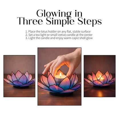 Om Gallery SoHo Lotus Tea Light Holder - Handcrafted Capiz Shell Candle Holder 5 Inch Diameter - Artisan Boho Votive Tea Light for Home Decor and Altar - Fair Trade Gift - Pink and Turquoise