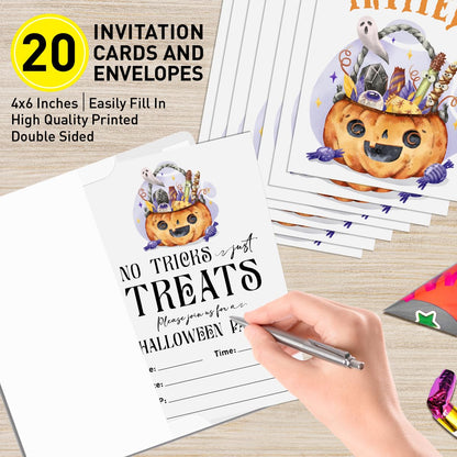 UDNADKEX Halloween Party Invitation for Kids Set of 20, 4"x6" Invites Card