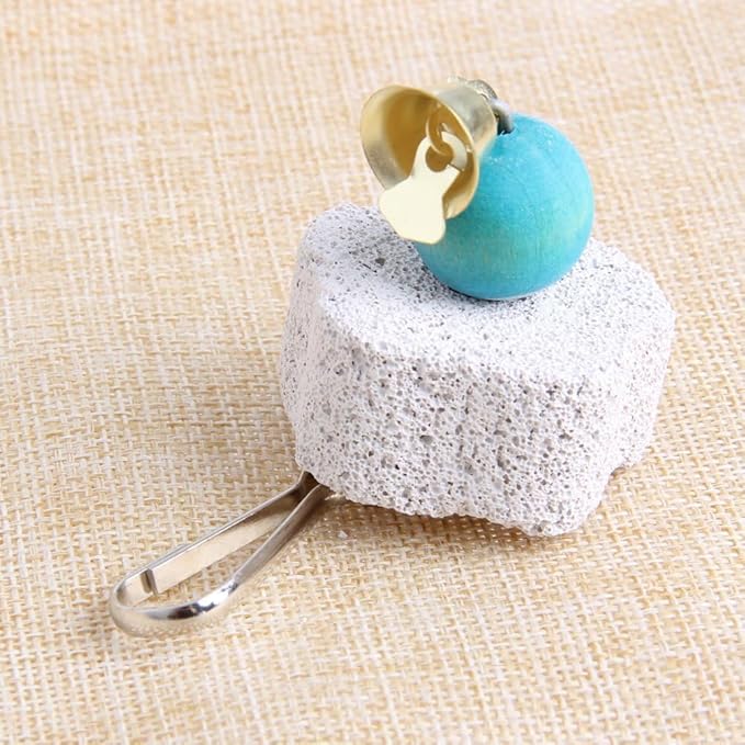 Bird Grinding Beak Stone with Bell, Mineral Lava Block, Teeth Trimming Chewing Toy for Chinchilla, Bunny, Parrot, Calcium Supplement