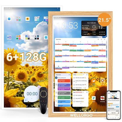 WELLORGO Smart Digital Calendar, 21.5” Electronic Planner with FHD Touch Screen & Remote Control, Electric Family Organizer with Chore Chart Google Play Customizable App, Picture Frame Desk Tablet