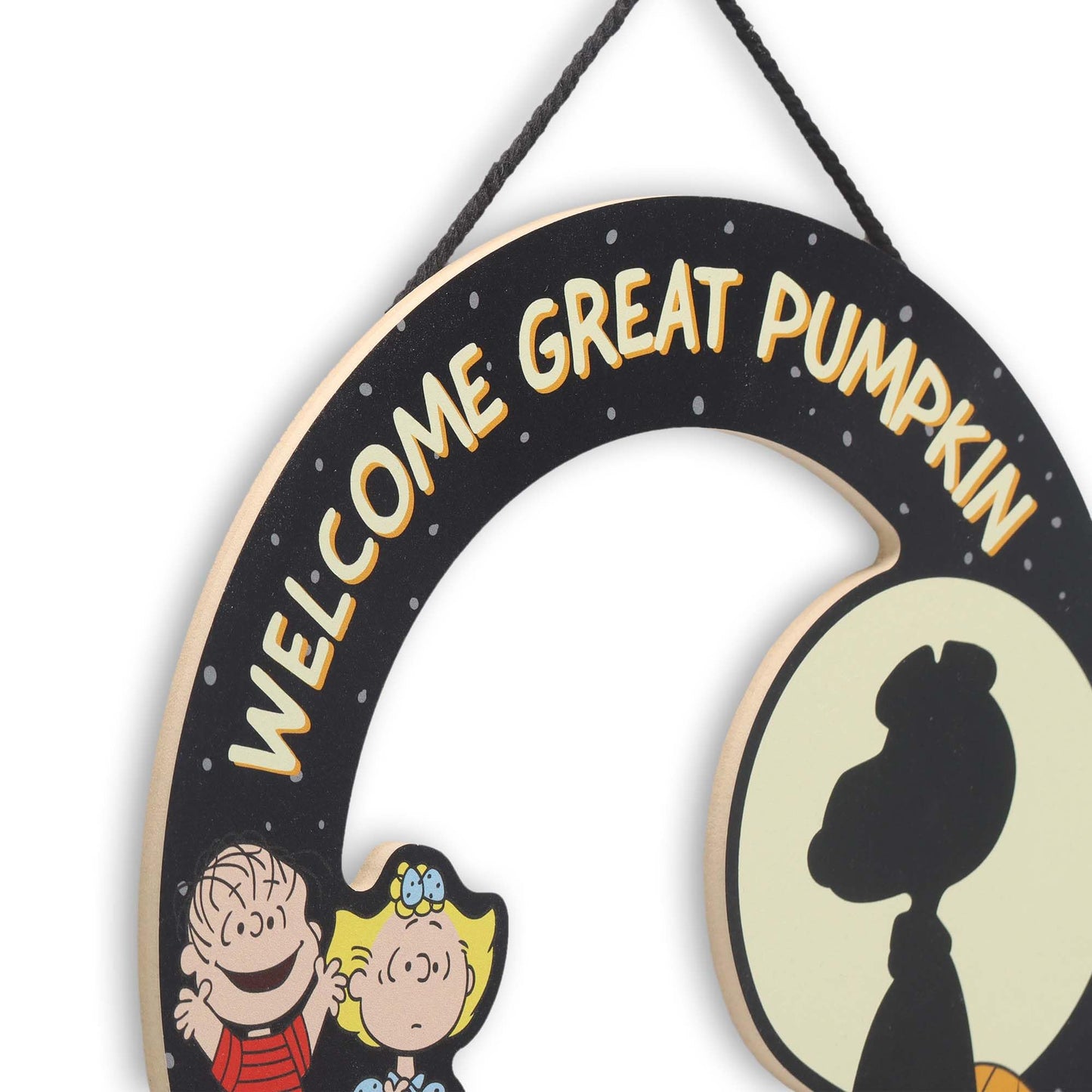 Peanuts Welcome Great Pumpkin Wreath Hanging Wood Wall Decor - Fun Peanuts Sign for Fall and Halloween Decorating