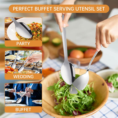 13-Inch Large Stainless Steel Serving Spoons Set, Long Handle Buffet Utensils, Dishwasher Safe (Silver, 8 piece)