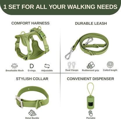 4-in-1 No Pull Dog Harness Set with Collar, Leash, Poop Bag, Adjustable, L