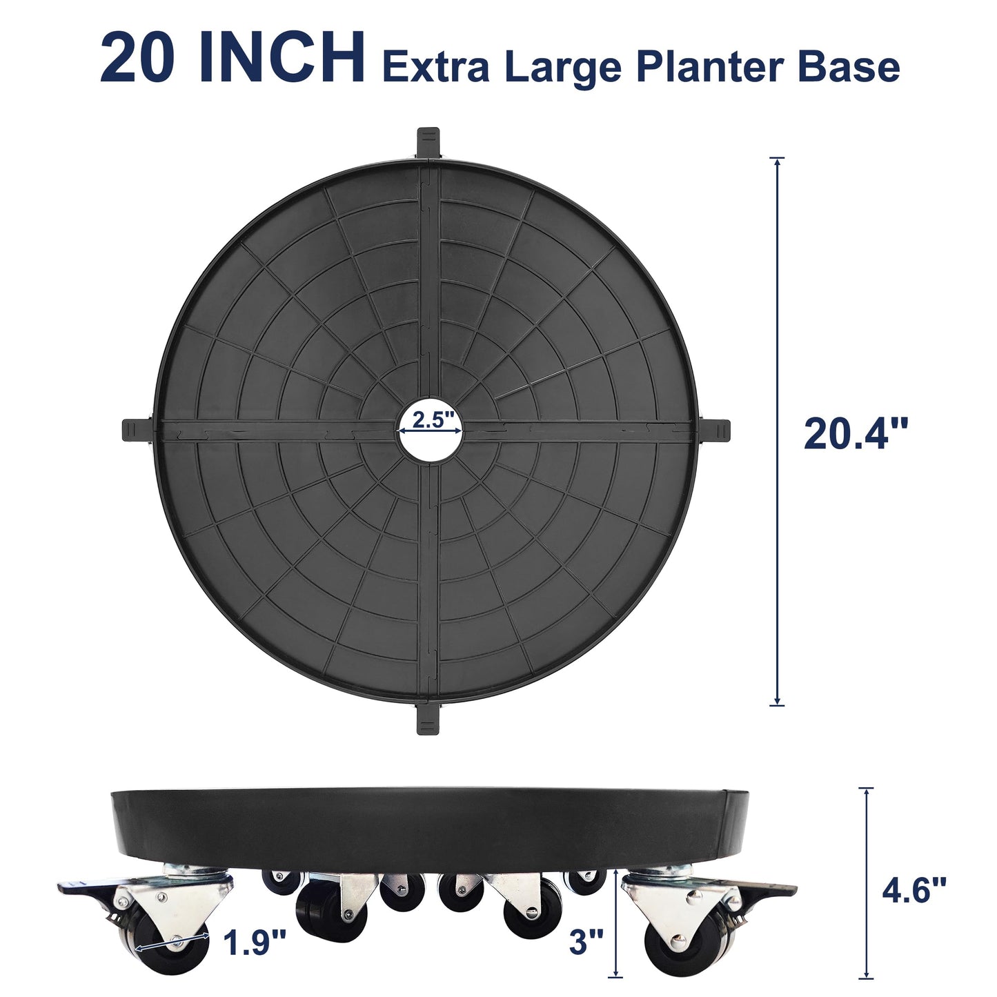 NOAMOO 20 Inch Plant Caddy with Wheels Outdoor Indoor, Extra Large Rolling Plant Stand for 600lb Heavy Duty Flower Pots, Round Plant Rollers Lockable Potted Planter Dolly, Black