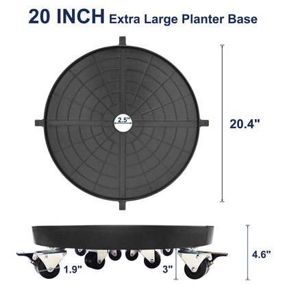 NOAMOO 20 Inch Plant Caddy with Wheels Outdoor Indoor, Extra Large Rolling Plant Stand for 600lb Heavy Duty Flower Pots, Round Plant Rollers Lockable Potted Planter Dolly, Black