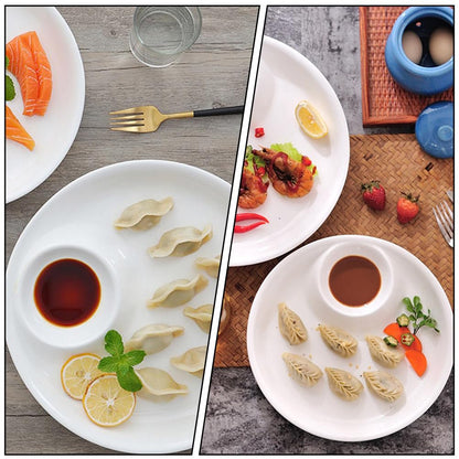OKUMEYR White Ceramic in-Dish with Saucer 9-Inch Multi-Functional Dumpling and Salad Plate for Home Dining and Entertaining