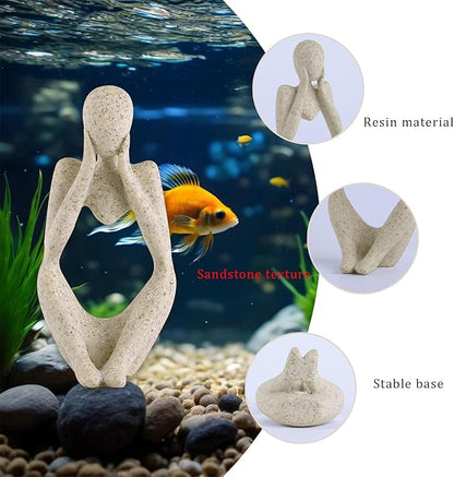 Fish Aquarium Decor Ornaments Minimalist Sandstone Resin Thinker Statue Fish Tank Decorations Small Accessories Abstract Home Decor Fish Toy for Betta Cichlid Goldfish Shrimps Hermit Crabs Turtle