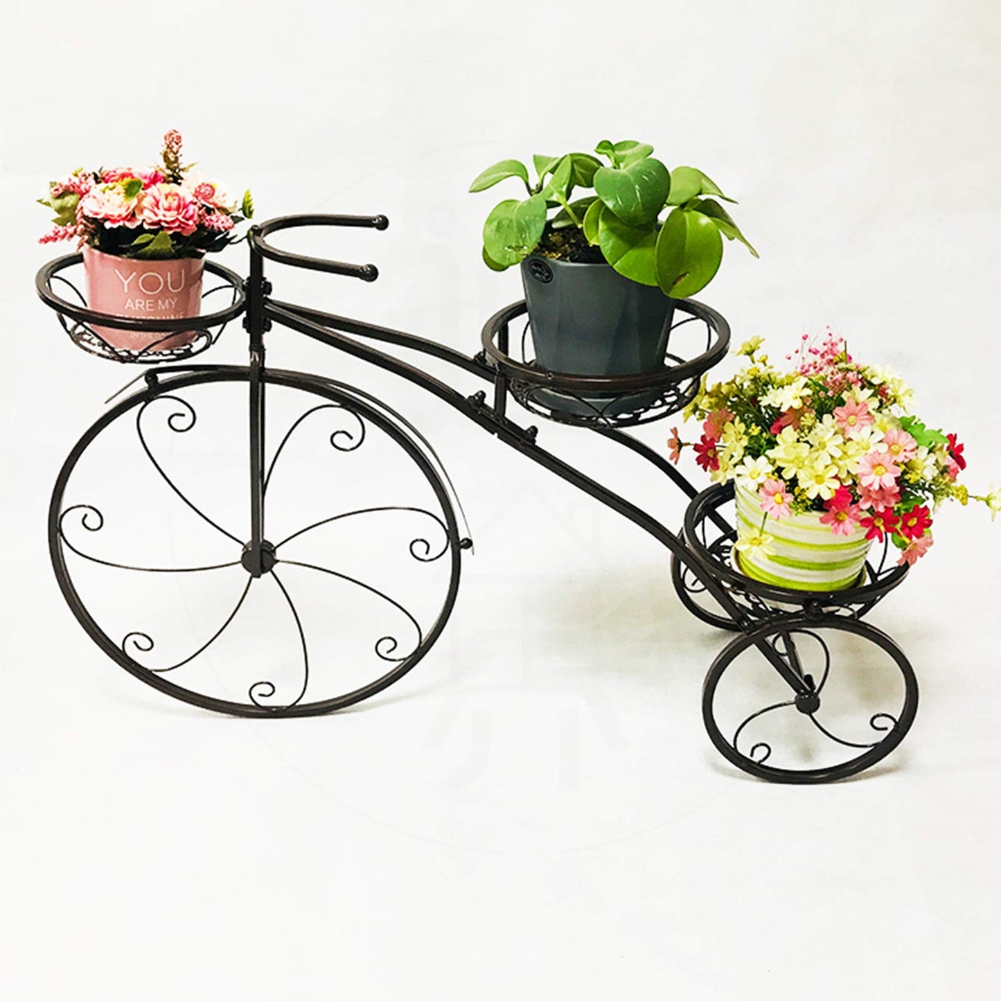 LOYALHEARTDY Bicycle Plant Stand Holder, Metal Flower Pot Holder Display Shelf Elegant Garden Patio Plant Rack Ideal For The Decoration Of Home, Garden, Patio (Black)