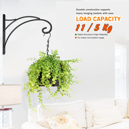 Hanging Plant Brackets, Pack of 4 Iron Hanging Basket Bracket Durable Weather-Resistant Outdoor Plant Hooks for Hanging Plant Lantern Windchime Birdhouse Metal Sign Fruit Bracket, Screw Included