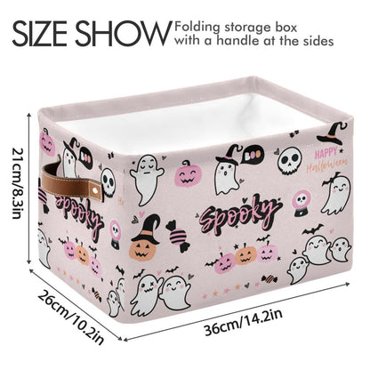 Sletend Foldable Canvas Storage Basket with Handles Halloween Cartoon Ghost Durable Storage Bin Organizer for Nursery Kids Shelves Desks Printed Canvas Storage Basket