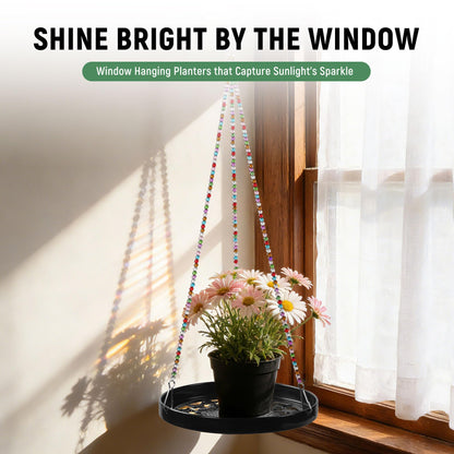 2-Pack Modern Boho Macrame Plant Hanger, 10/11 Inch Metal Hanging Planter Holder for Indoor and Outdoor Home Garden Decor, Black Hanging Plant Shelf for Window, Wall, and Ceiling. (Garden, 10/11)