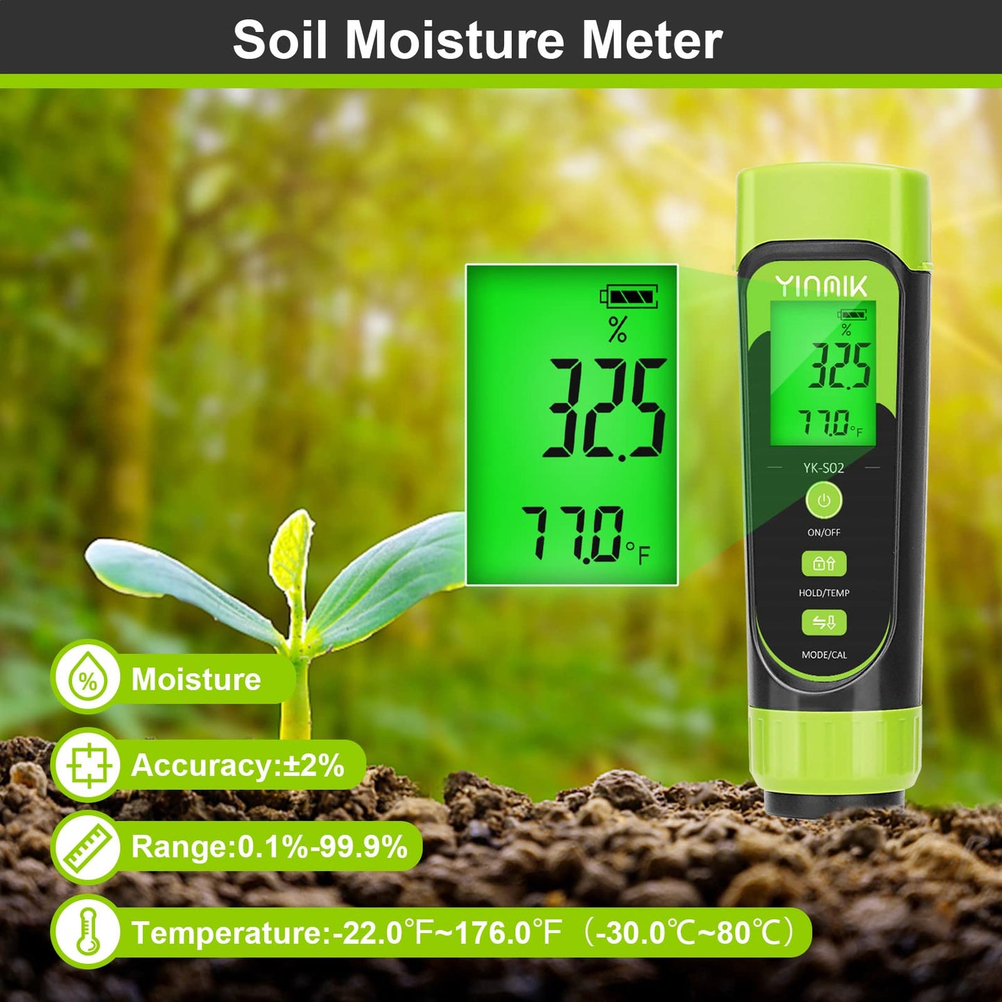 YINMIK Digital Soil Moisture Meter,Direct Soil EC Meter,3 in 1 Soil Hygrometer EC Indoor Plant Soil Moisture Meter for Water,House Plants,Great Hygrometer for Gardeners,Composters,Farmers,Nurseries