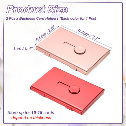PATIKIL 2Pcs Thumb Drive Business Card Holder, Aluminum Alloy Slide Out Name Card Case Portable Business Holder Wallet for Credit ID Men Women (Red/Rose Gold)