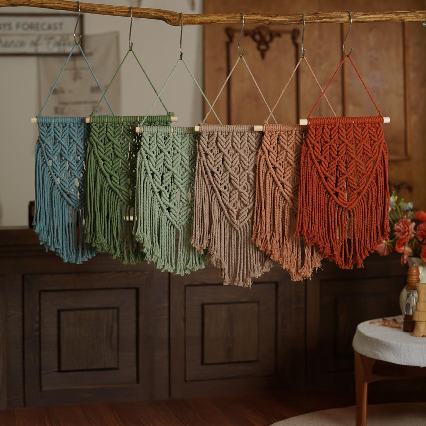 Small Macrame Wall Hanging Decor Boho Tapestry for Bedroom Living Room Dorm Nursery and Office, Cute Aesthetic Wall Art for Small Spaces for Teen Girls and Home Decor (Toffee Brown, 16*10 Inch)