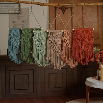 Small Macrame Wall Hanging Decor Boho Tapestry for Bedroom Living Room Dorm Nursery and Office, Cute Aesthetic Wall Art for Small Spaces for Teen Girls and Home Decor (Toffee Brown, 16*10 Inch)