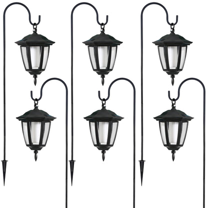 Dynaming 6 Pack Solar Flame Hanging Lights Outdoor, Halloween Solar Flickering Flame LED Garden Lanterns with 6 x 38 Inch Shepherd Hooks, Christmas Lighting for Lawn Patio Yard Pathway Driveway