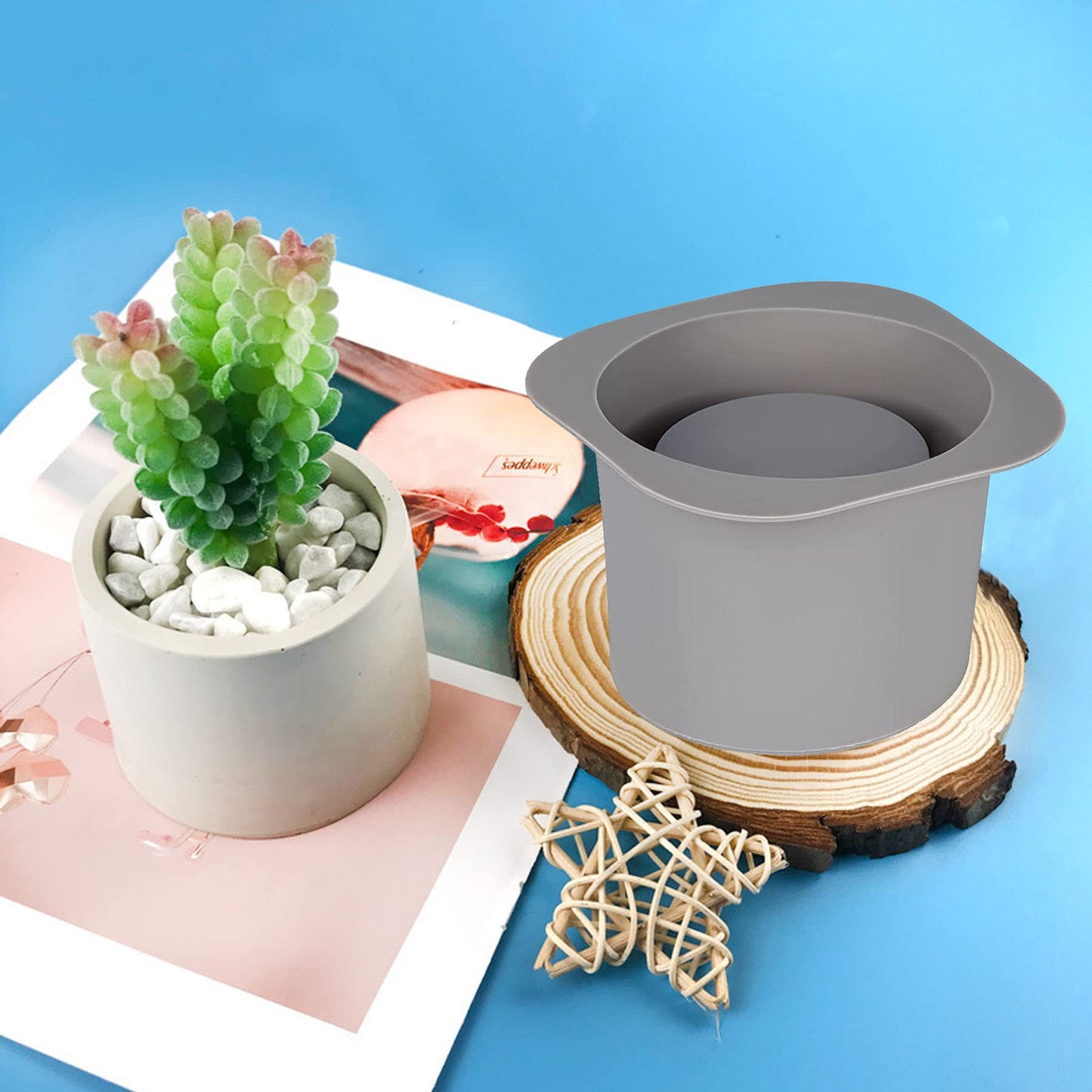 Yayatty Flowerpot Silicone Molds, 2 PCS Silicone Molds for Concrete Flower Pots, Square and Round Double-Layer Design Concrete Pot Molds for DIY Homemade Succulent Planters Gardening Pots