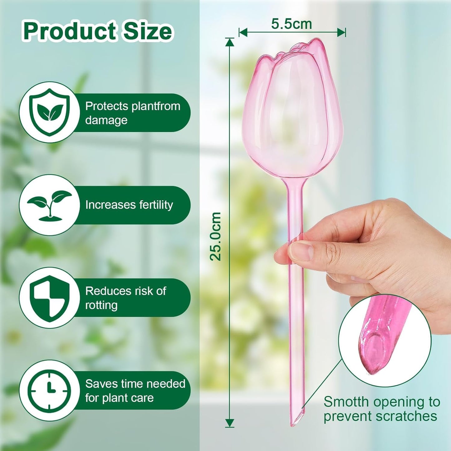 Adoric Plant Self-Watering Stakes 4 Tulips, Self Watering Planter Insert,Plant Watering Devices,Watering Bulbs for Indoor Automatic Plant Waterer Indoor (Small-4 Tulips)