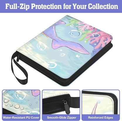 Trading Card Binder TCG, 900 Pockets, 50 9-Pocket Sheets, 3-Ring Refillable Album Fits Standard 2.5"×3.5" Cards, Zippered PU Cover, Acid-Free Top-Loading Pages, Wrist Strap - Axolotl Design