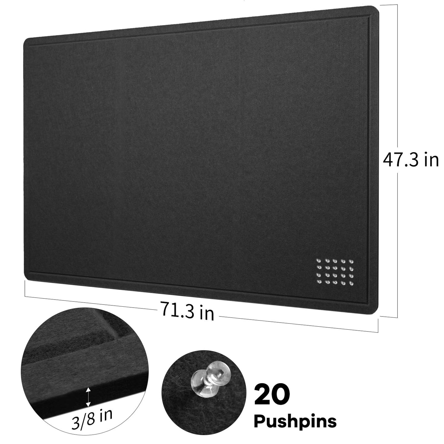 Lightomorrow Large Bulletin Board - 72 x 48 Inches, Decorative Felt Pin Board for Wall - 6' x 4' Foldable Photo Display Board with Self-Adhesive Tape, Includes 20 Push Pins - Black
