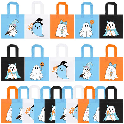 20Pcs Blue Summerween Ghost Party Favor Bags, Non Woven Summer Halloween Treat Bags Gift Bags, Cute Ghost Goodie Candy Tote Bag for Spooky One Two Spooky Birthday Little Boo Baby Shower Party Favor