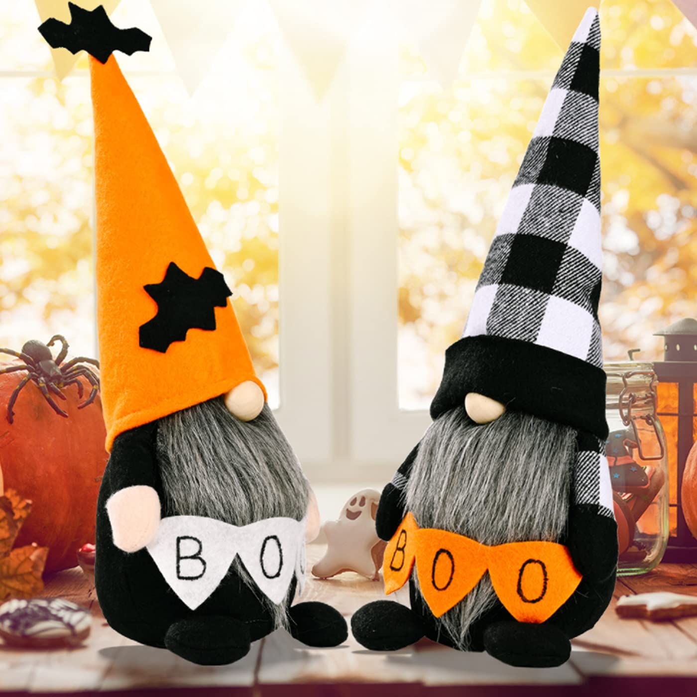 Benwanfee 2 Pack Halloween Gnomes Plush Decor,Handmade Witch Swedish Tomte Gnome Nisse Scandinavian Ornaments Elf Dwarf for Home Halloween Day Party Table Decorations Kids Gift
