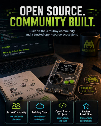 Arduboy FX-C Programmable Open Source 8-Bit Retro Handheld Game Console - 300+ Preloaded Classic Games, STEM Coding Board, USB-C Multiplayer, Credit Card Size Pocket Retro Gaming Device