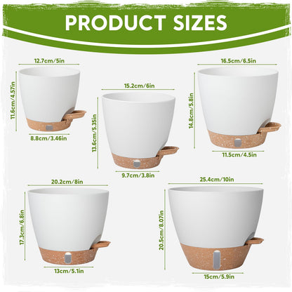Goproauto Self-Watering Pots for Indoor Plants with Visible Water Window,5/6/6.5/8/10 Inch Outdoor Flower Pots with Drainage Holes & Reservoir for Patio, Home Decor (White)