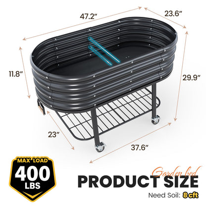 KING BIRD Large Raised Garden Bed with Legs Galvanized Elevated Planter Box 47.2x23.6x29.9 in for Backyard, Patio, Balcony, Dark Grey