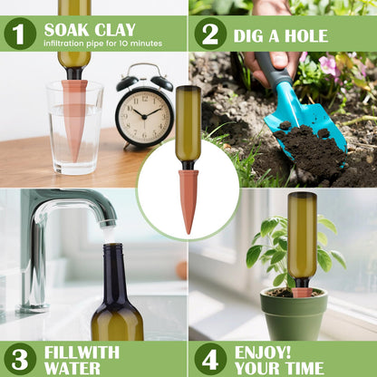 SHENGYIWA 12 Pcs Self Watering Spikes for Plants Terracotta Automatic Plant Waterer Stakes with(25.5 Oz) Plastic PET Bottles, 6 Set Self Watering Globes Keep Plants Watered for 7-9 Days (6, Green)