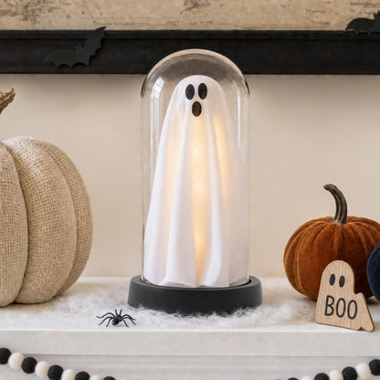 Halloween Decor-Halloween Decorations Indoor-Light Up Ghost in Glass Cloche-Cute Ghost with Light for Home Kitchen Mantel Tabletop Party Decor and Holiday Decorations