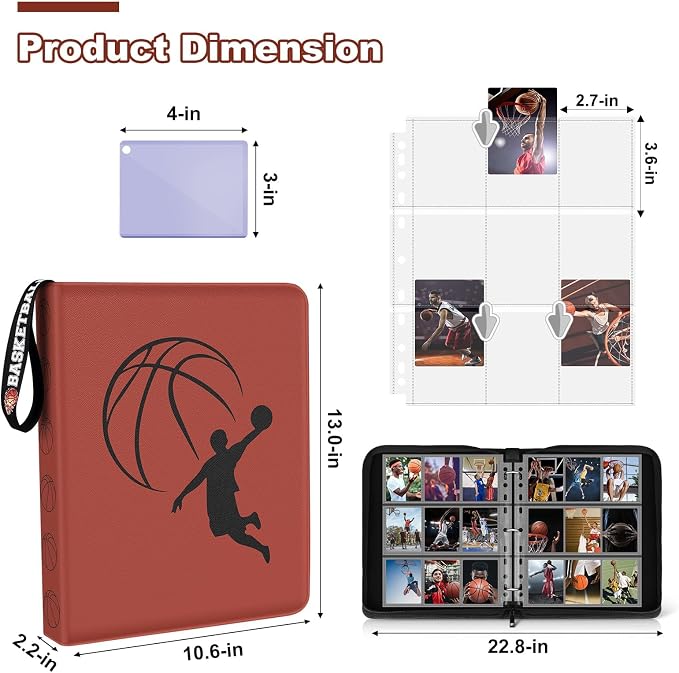 Basketball Card Binder 720 Pocket, Sports Card Binder with Card Display Design, Premium Card Holder with Sports Pattern Wristband Fit for Basketball Cards 2026