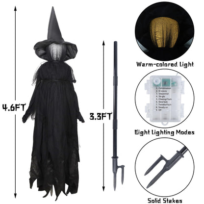 DR.DUDU Halloween Decorations Outdoor 4.6 FT Light Up Witch Stakes Set of 3