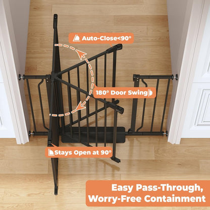 Cideny 34" Extra Tall Baby Gate for Stairs, Auto Close Stroller Friendly Dog Gate Indoor for Doorways, Pressure Mounted 29"-40" Wide Baby Gate, Easy Walk Through Gate for Children & Pets, Black