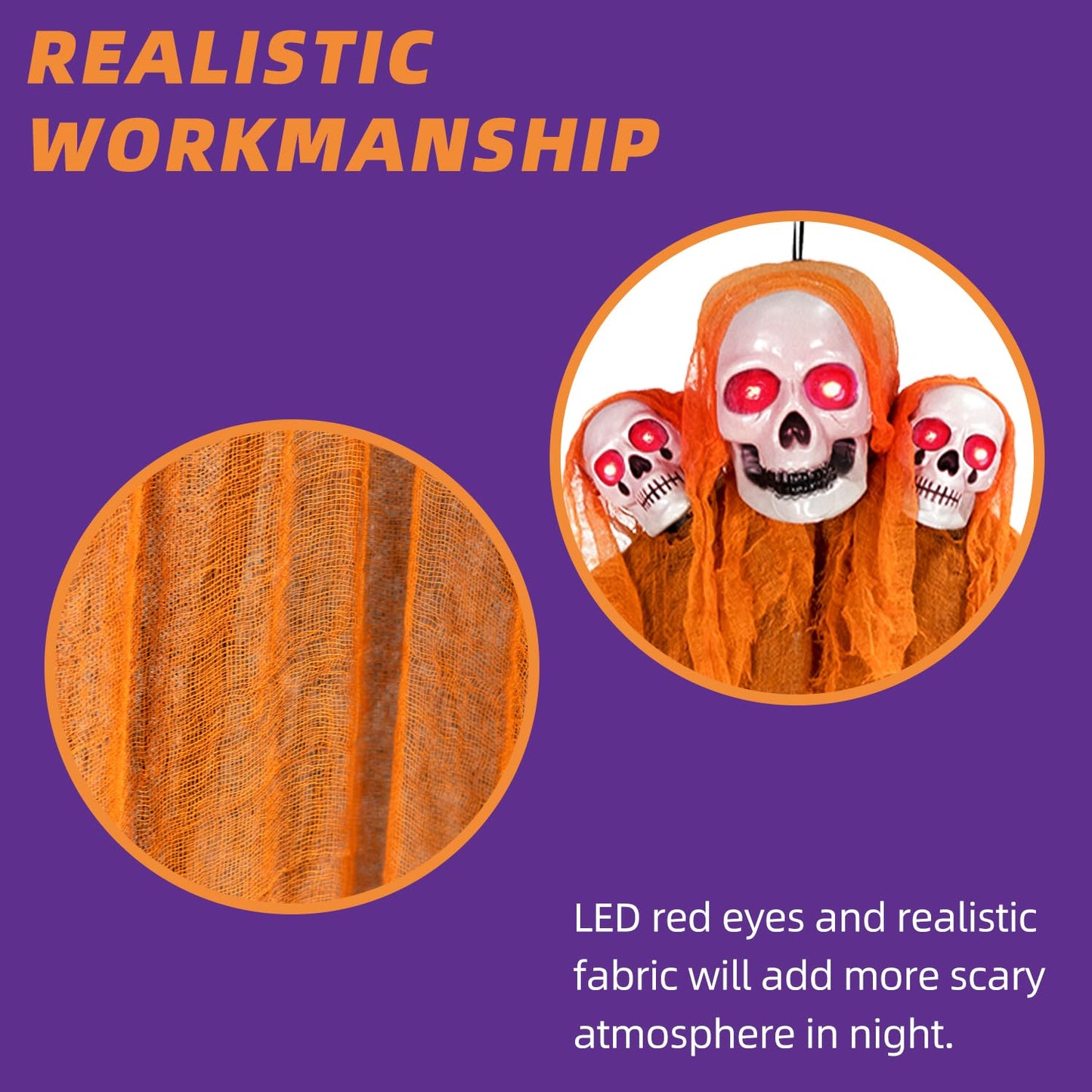 Kendane Halloween Decorations Outdoor and Indoor,Halloween Hanging Ghosts,Scary Grim Reaper Skeleton with Light-Up Eyes and Creepy Sound,Scary Party Decorations for Yard,Lawn,Haunted House Decor