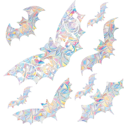 15PCS Halloween Bat Window Stickers Prevent Birds from Hitting Windows, Rainbow Sun Catcher Stickers No Glue Required, Non-Adhesive Reusable Vinyl Rainbow Stickers