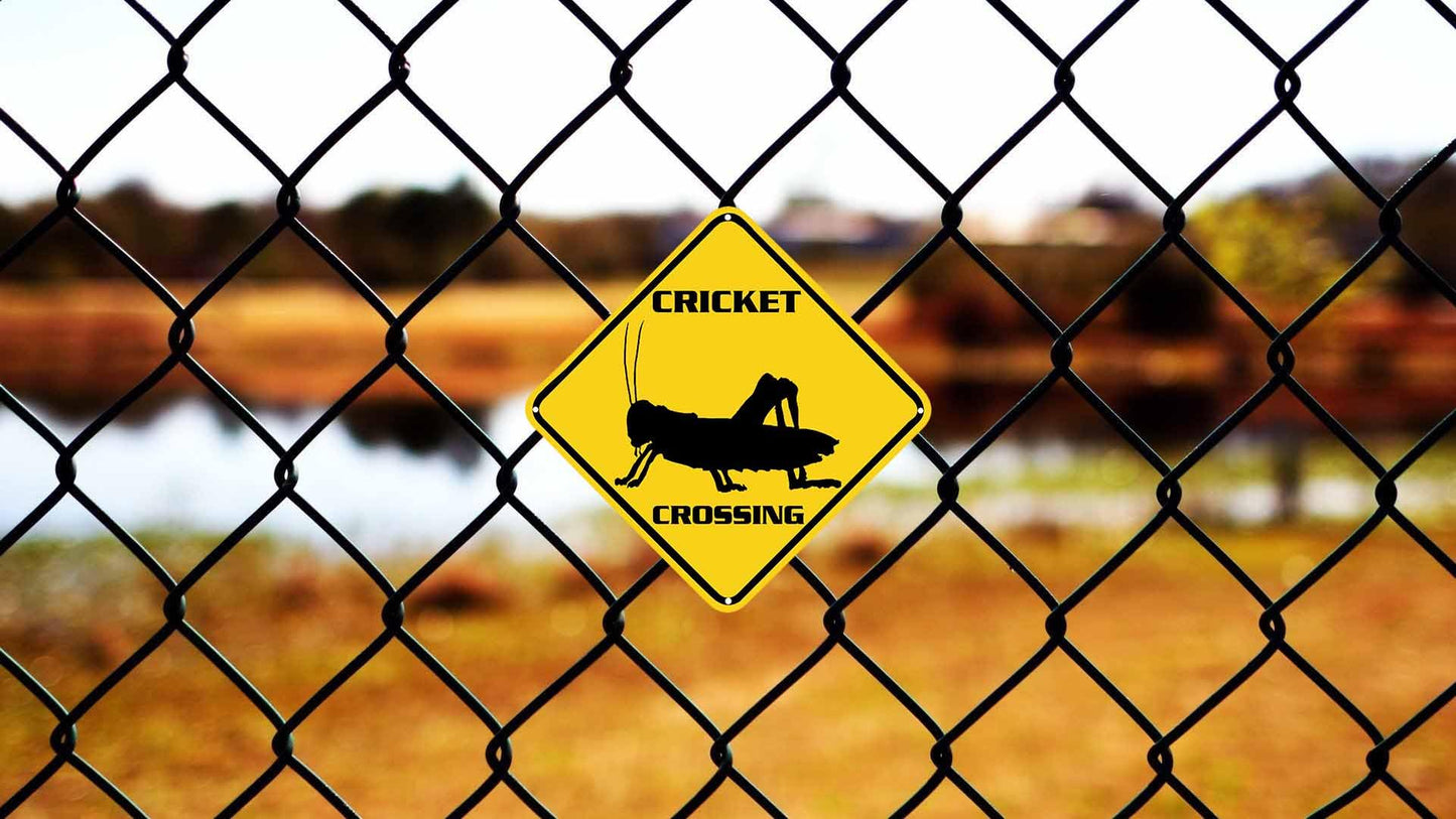 ZMEIZ Cricket Crossing Sign Warning Sign Cricket Animal Caution Yellow Wall Art Decorative Decor For Fence Home Farmhouse Yard Road Quality Metal Sign 12x12 Inches