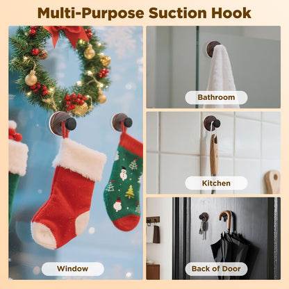 OUTXE Suction Cup Wreath Hanger, Heavy Duty Reef Hook for Front Door/Glass Window/Over Door/Outdoor, Christmas/Thanksgiving/Halloween/July 4th/Easter/Valentine/Fall/Summer/Spring (Walnut, 2-Pack)