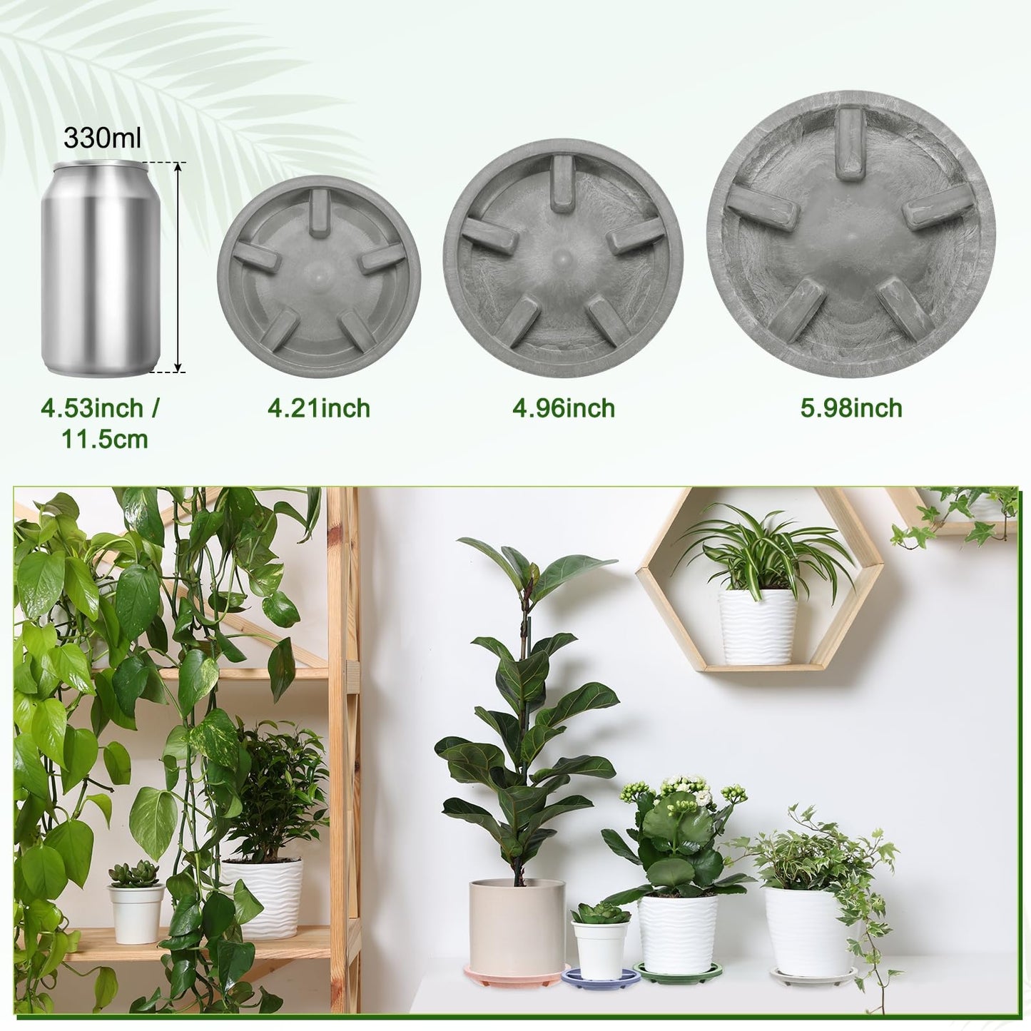 M METERXITY 2-Pack Plant Saucer, 3.74 Inch/9.5 cm Plastic Plant Trays Thicker for Pots/Indoor/Outdoor/Water Drainage and Protection, Flowerpot Drip Tray [Gray Veins]