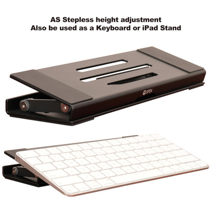 Psitek Aluminum Fold & Laptop Riser Stand 3-in-1 Adjustable, Foldable Cooling Stand with Integrated Storage Box, Ruler and Ultra-Slim Portable Design for MacBook, Tablet, Ipad, Keyboard and All Laptop