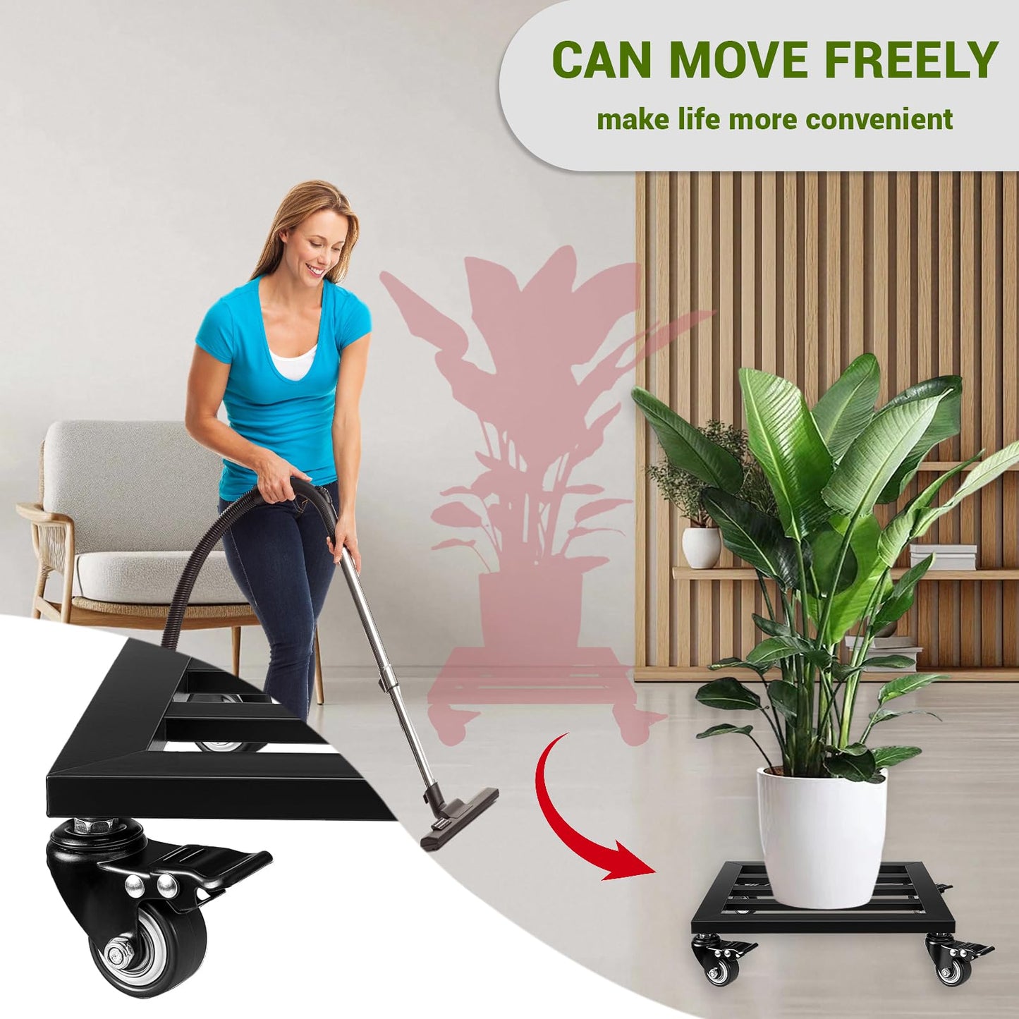 Plant Stand with Wheels,Metal Plant Caddy Heavy Duty Rolling Plant Stand Indoor Outdoor,12'' Square Wheeled Plant Dolly with Lockable Caster Wheels Holds up 380 Lbs Planter Mover for Home Garden